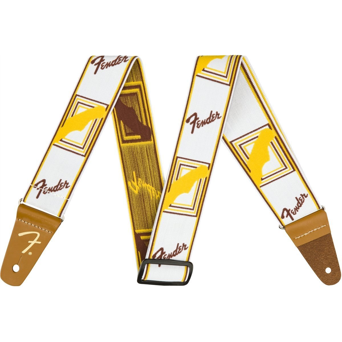 Fender Monogrammed Ultra - Light Guitar Strap in White, Brown & Yellow