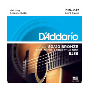 Hot Deal: D'Addario EJ36 80/20 Bronze 12-String Light Acoustic Guitar Strings (10-47 Gauge)