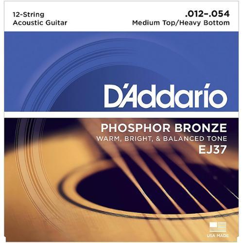 D'Addario EJ37 Phosphor Bronze 12-String Acoustic Guitar Strings: Medium Top/Heavy Bottom 12 - 54 Gauge