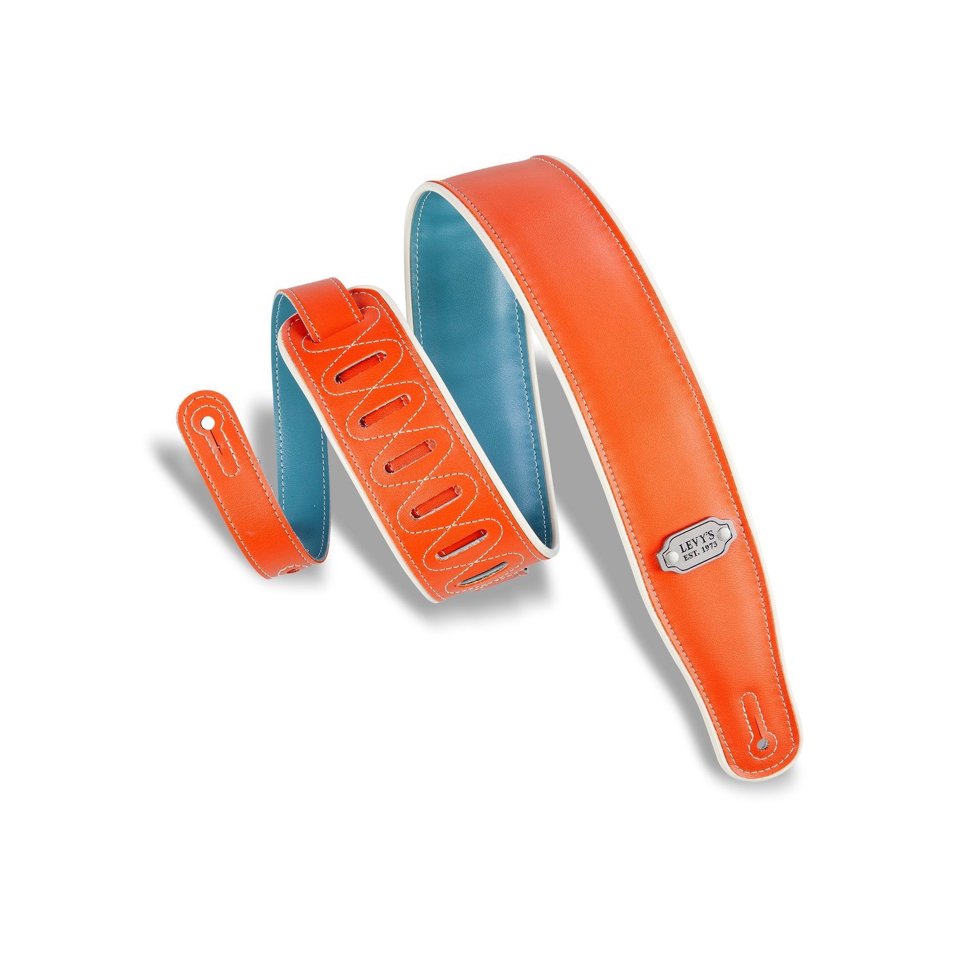 Levy's 2-3/4 Reversible Orange/Teal Vinyl Guitar Strap, Adjustable