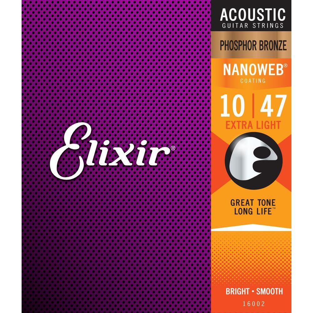 Hot Sale! Elixir 16002 Nanoweb Coated Phosphor Bronze Extra Light Acoustic Guitar Strings (10 - 47)