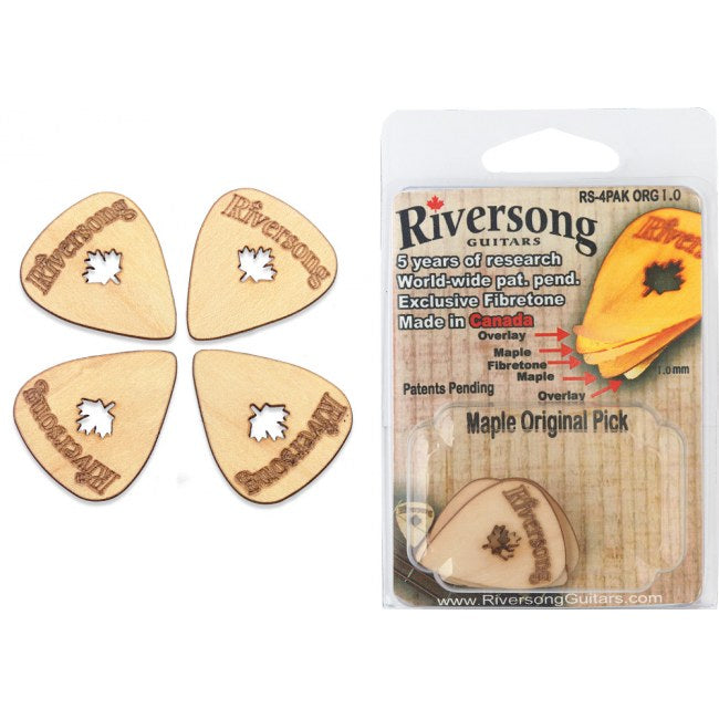 Riversong RS-4PAK ORG 1.0mm 5-Ply Maple Wood Guitar Picks, 4-Pack