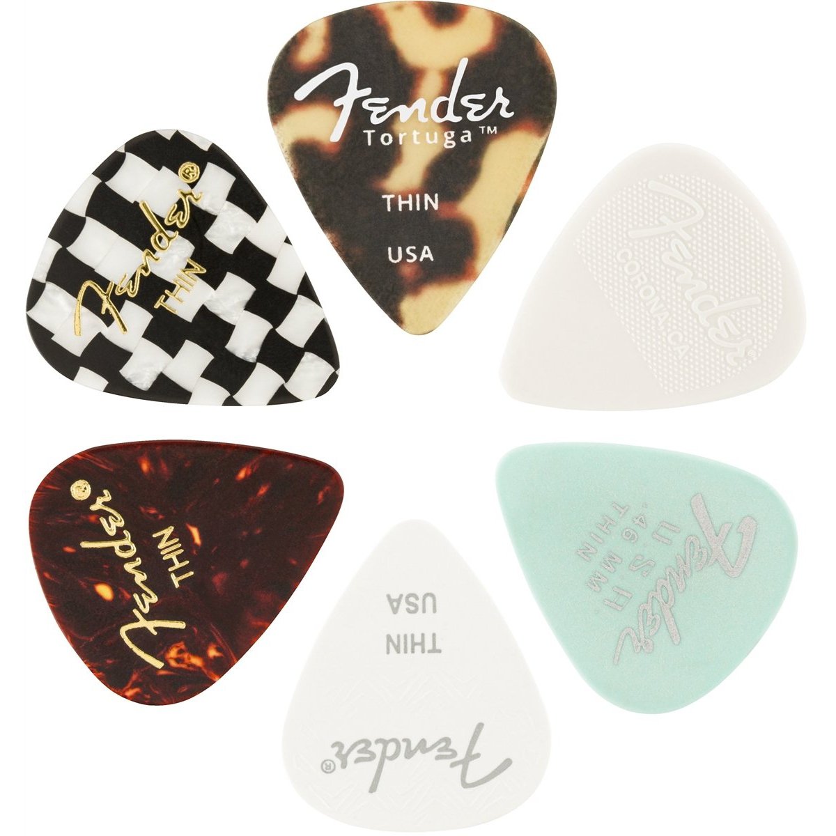 Great Deal! Fender 6-Pack Assorted Thin Guitar Picks in 351 Shape with Diverse Materials