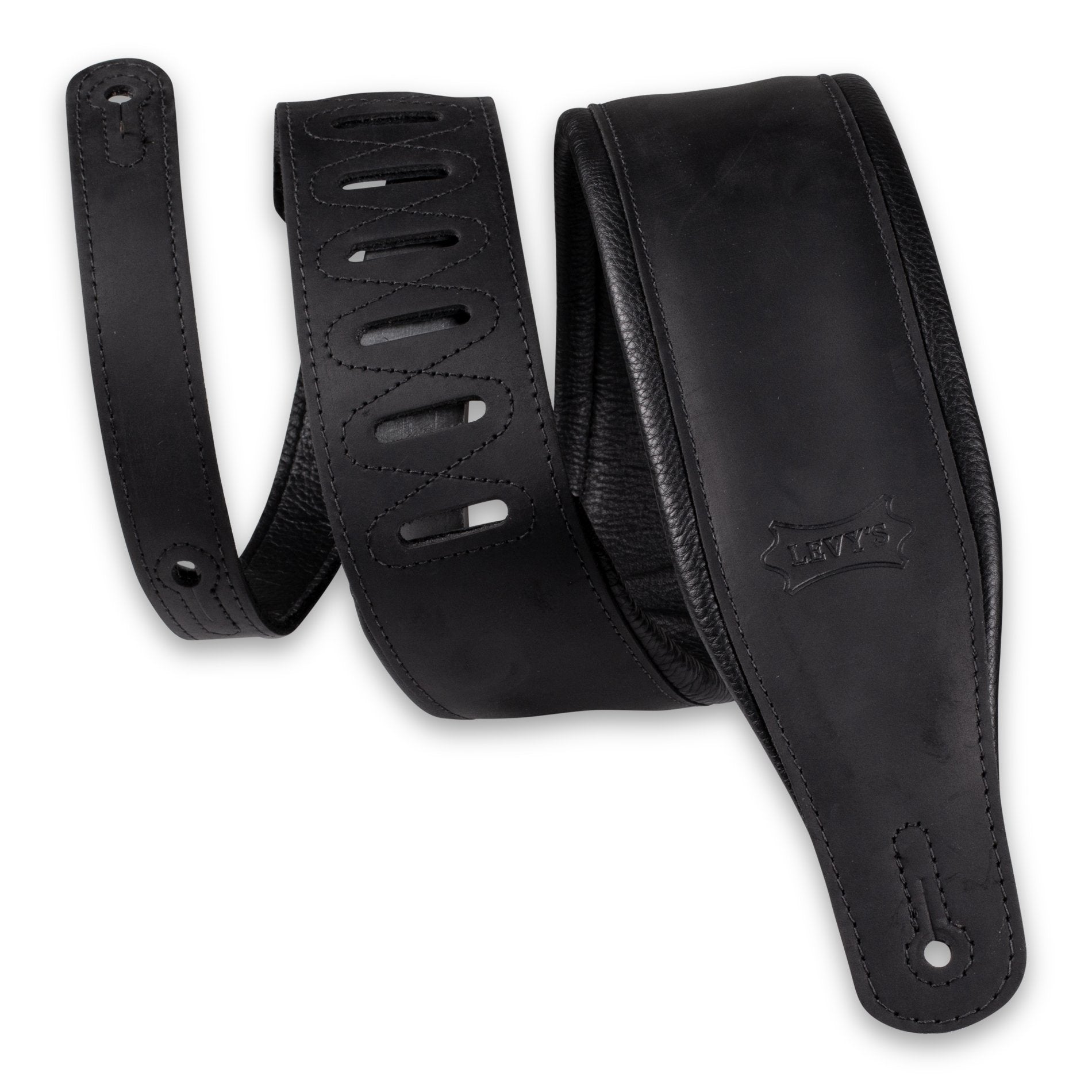 Levy's Black 3.5-inch Butter-soft Leather Guitar Strap PM32BH-BLK