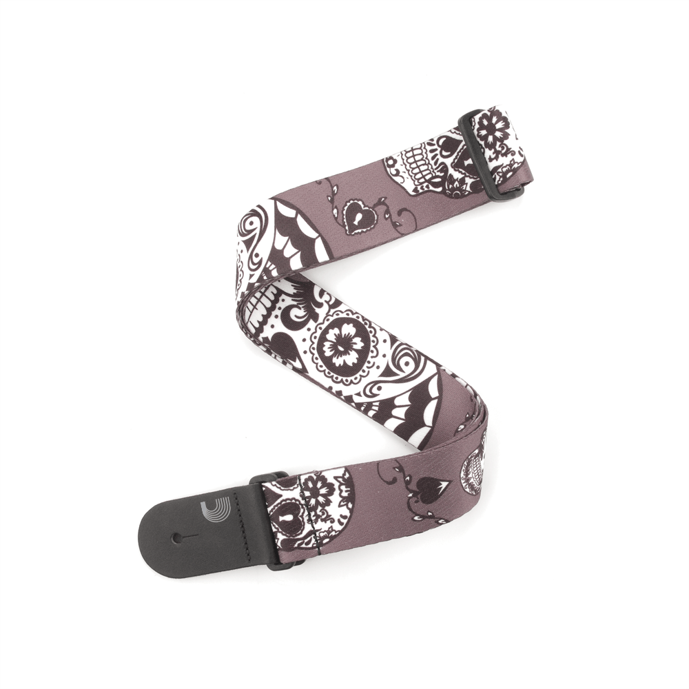 D'Addario Black Sugar Skulls Adjustable Polyester Guitar Straps (2 Pack)