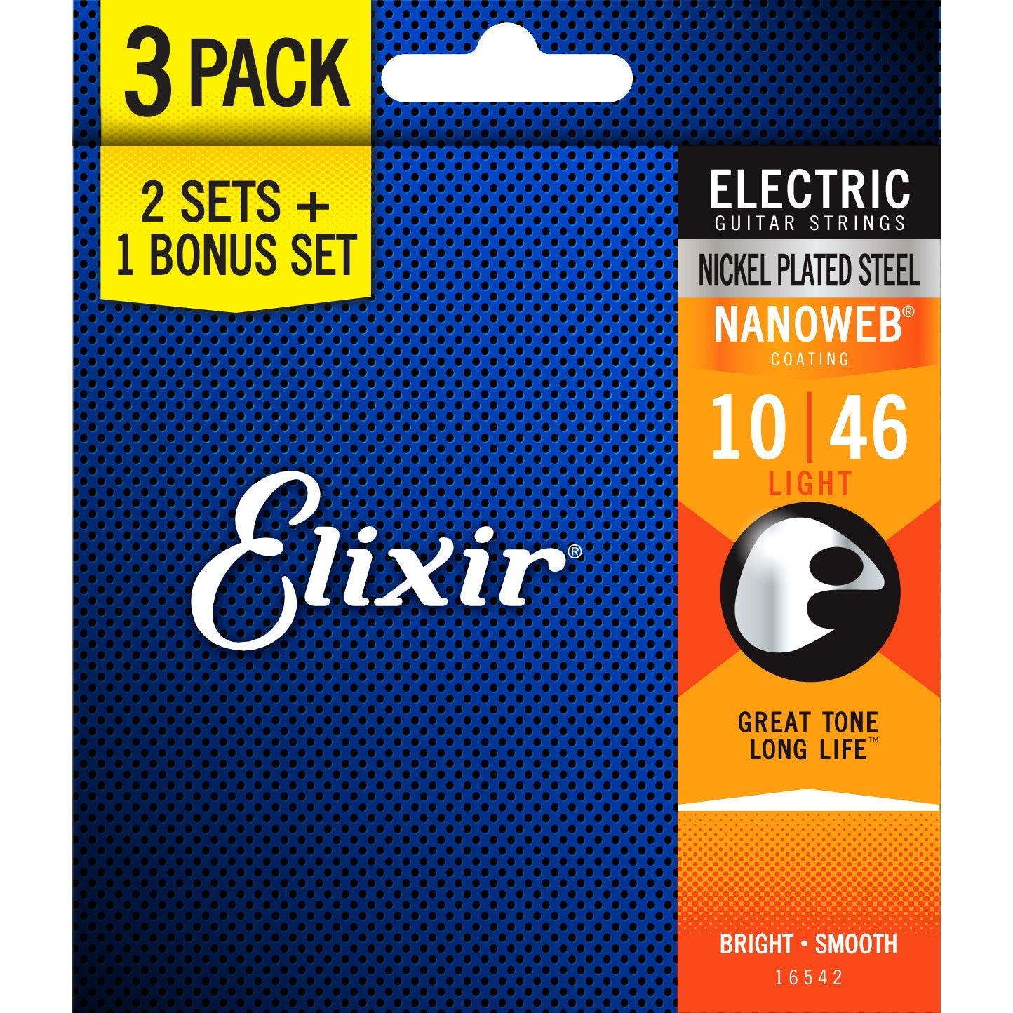 Elixir 16542 Nanoweb Coated Electric Guitar Strings Light 10 - 46: 3 - Pack Deal