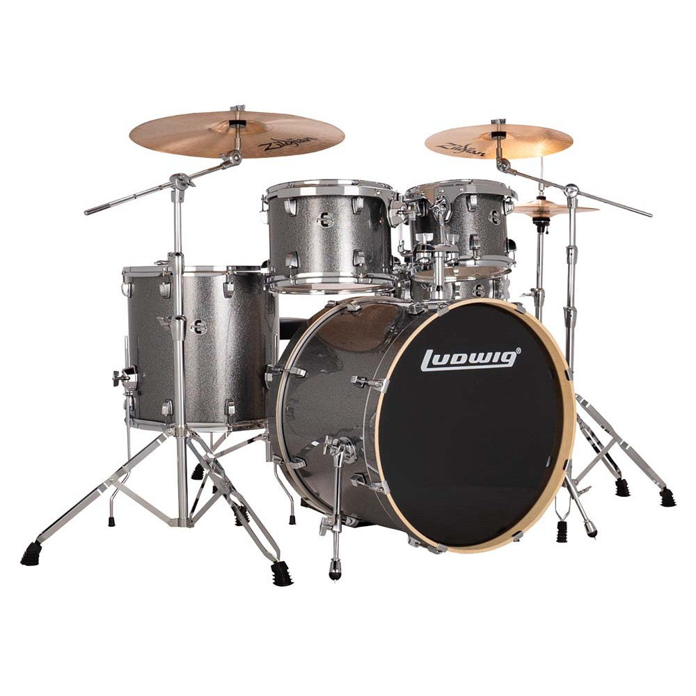 Ludwig Element Evolution 5-Piece Drum Set with Cymbals, Hardware, Throne - Platinum Sparkle Finish