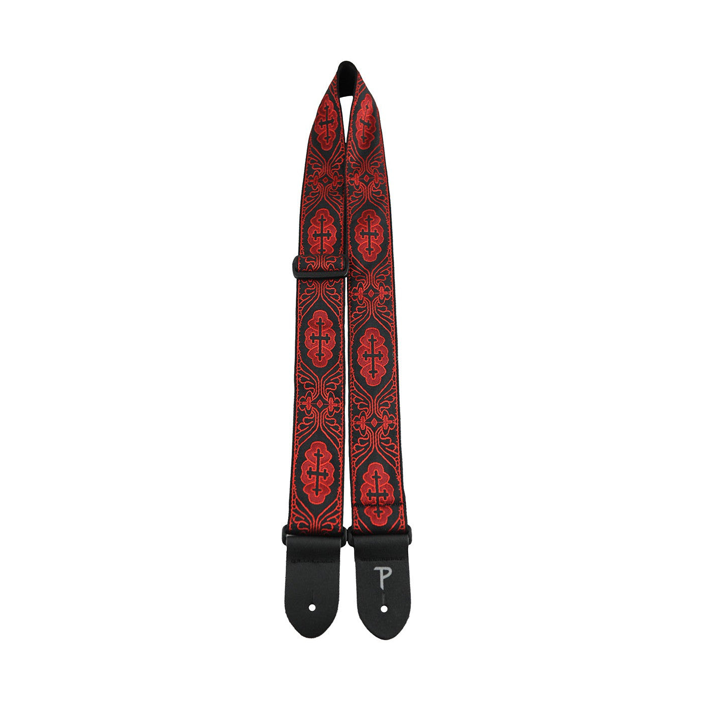Perri's High - Quality Red/Black 2 - inch Cross Jacquard Adjustable Guitar Strap