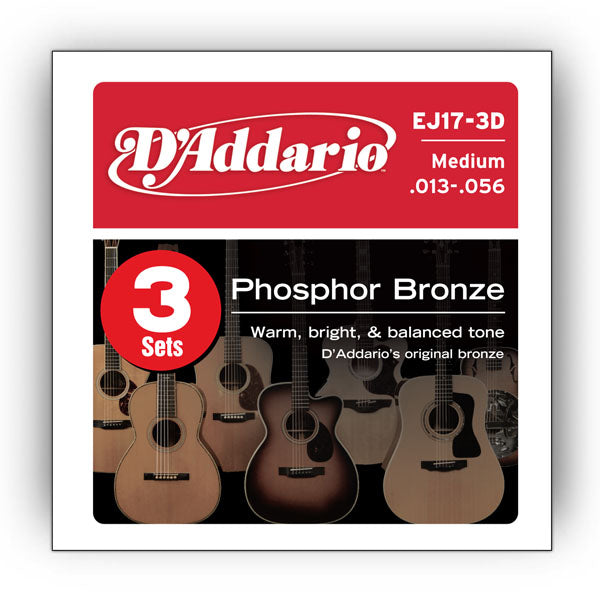 Hot Deal! D'Addario 3-Pack Medium Phosphor Bronze Acoustic Guitar Strings (13-56) for Heavy Strumming