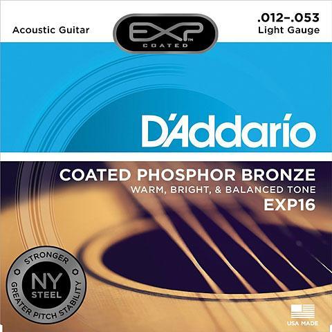 D'Addario EXP16 Light 12 - 53 Coated Phosphor Bronze Acoustic Guitar Strings with Long - lasting Tone
