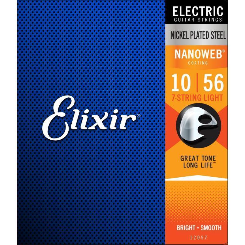 Elixir 12057 Light Gauge 7-String Electric Guitar Strings (10-56) with Nanoweb Coating - Great Deal