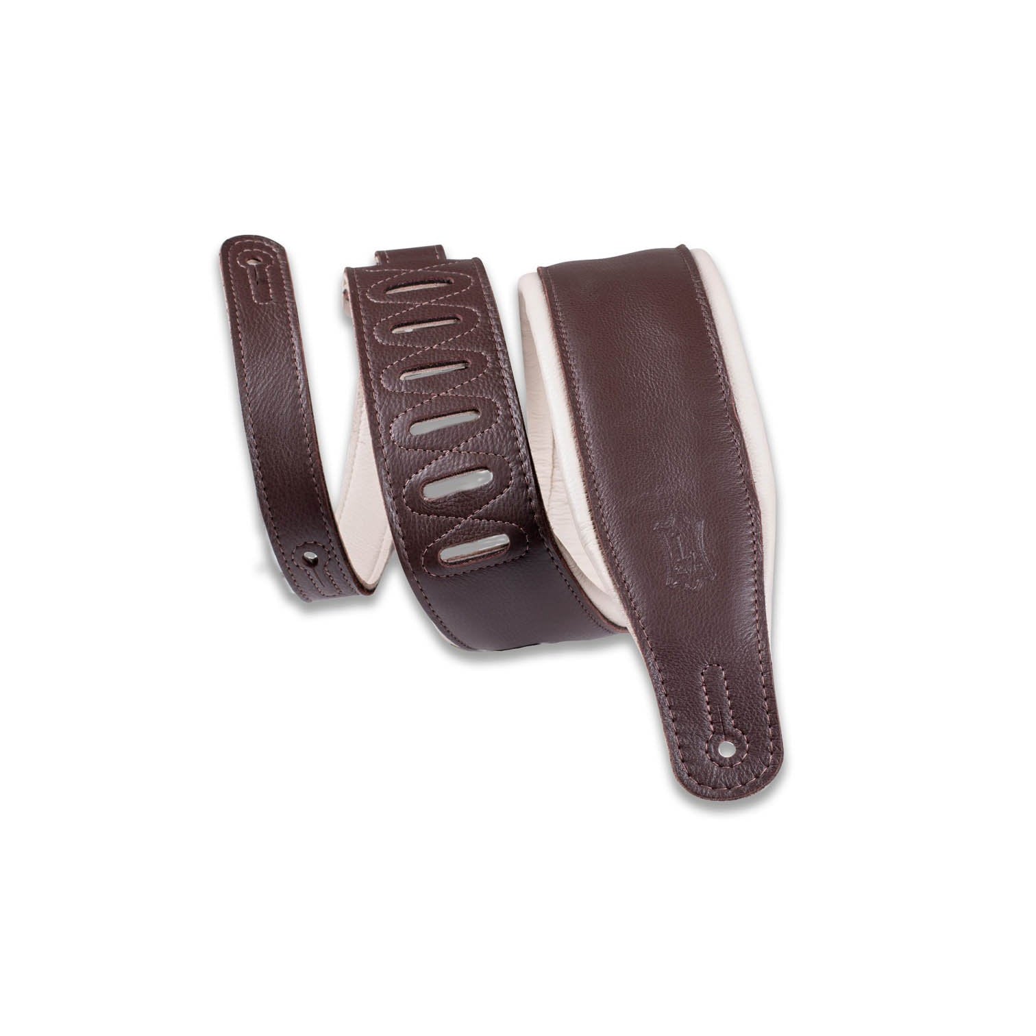 Levy's Premium 3 Garment Leather Guitar Strap - Dark Brown/Cream
