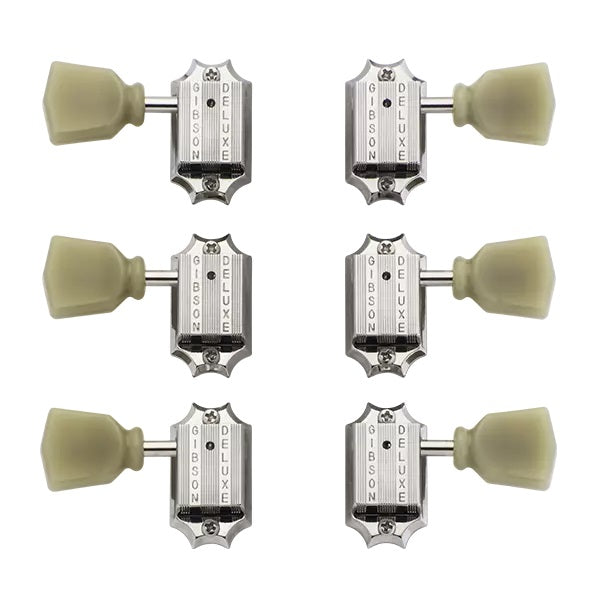 Gibson Vintage Nickel Machine Heads with Pearloid Buttons - Set of 6 (3+3), Ideal for Guitars