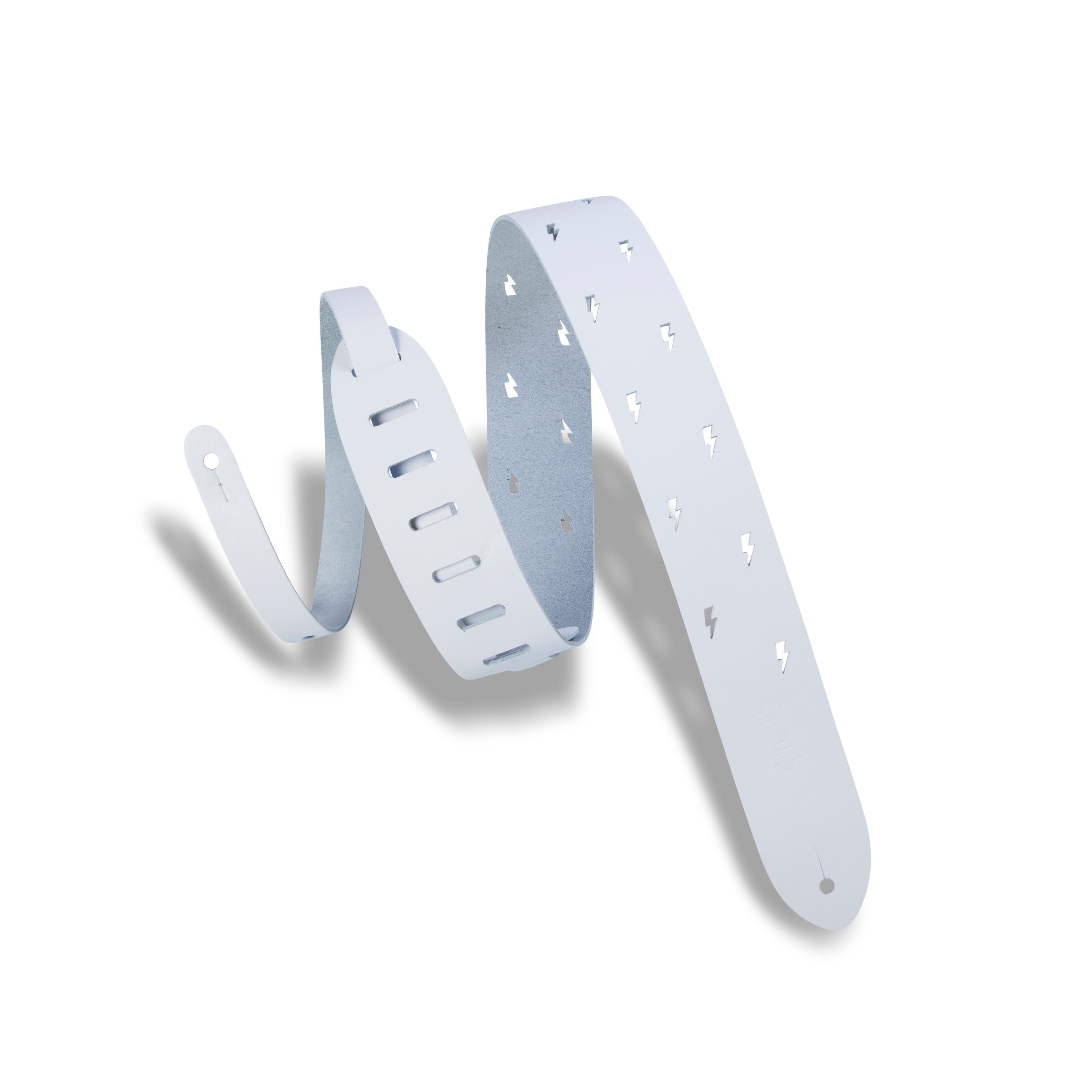 Levy's 2-Inch White Chrome-Tan Adjustable Guitar Strap with Lightning Bolt Pattern