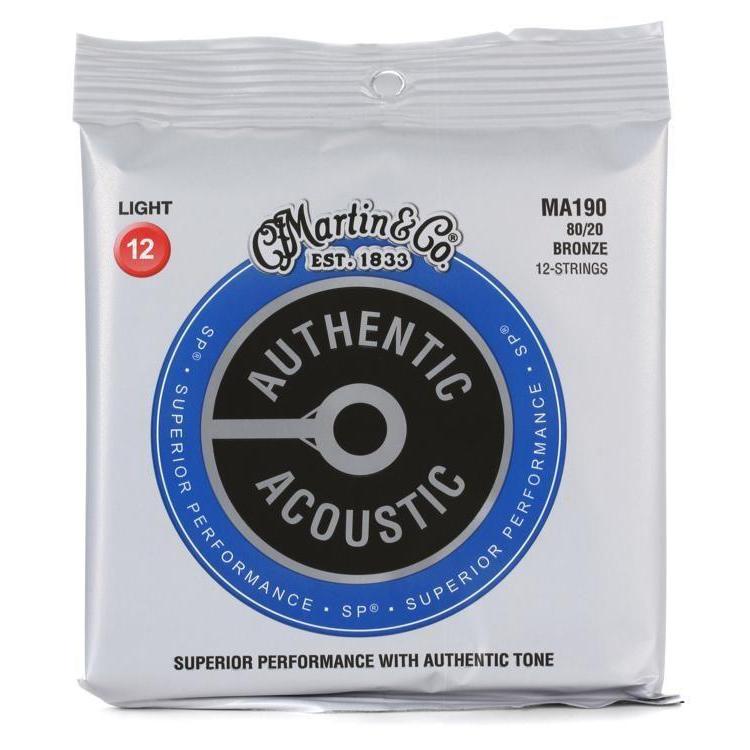 Martin MA190 SP Authentic 12-String Acoustic Guitar Strings - Light 12-54, 80/20 Bronze - Great Deal