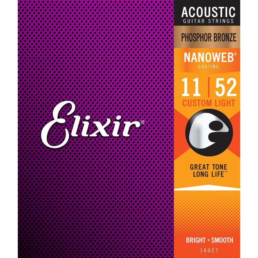 Custom Light 11 - 52 Elixir Nanoweb Phosphor Bronze Coated Acoustic Guitar Strings