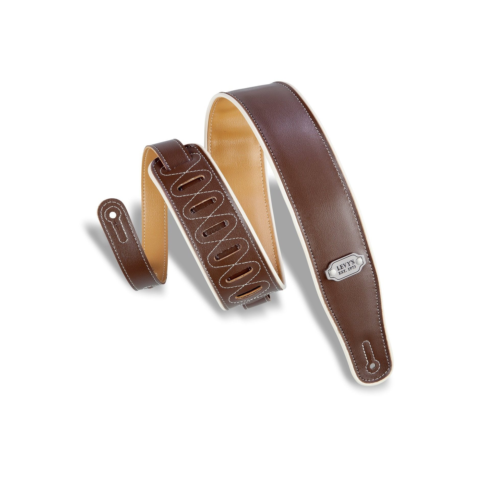 Hot Deal! Levy's 2-1/2 Inch Double-Sided Brown Vinyl Guitar Strap