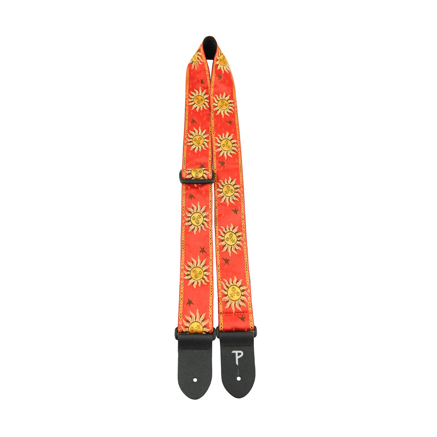 Hot Deal! Perri's 7010 Red Guitar Strap with 2 Yellow Suns Jacquard Design