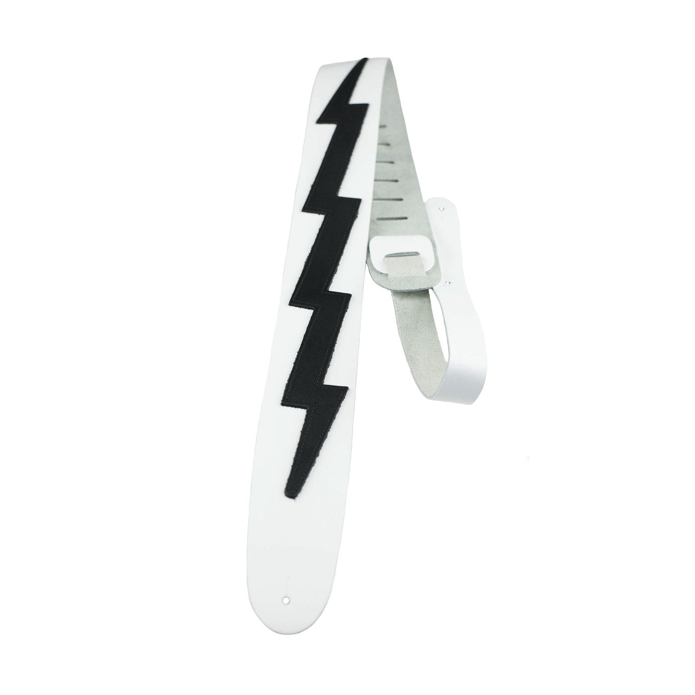 Perri's White 2.5-Inch Leather Guitar Strap with Black Lightning Bolts