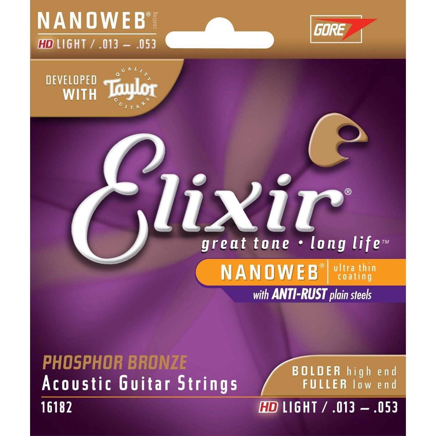 Elixir 16182 Nanoweb HD Phosphor Bronze Coated Acoustic Strings - HD Light 13 - 53, Great Deal!