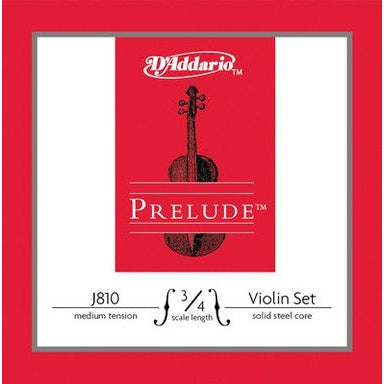 D'Addario J810 Prelude 3/4 Scale Violin Strings - Medium Tension Solid Steel Core