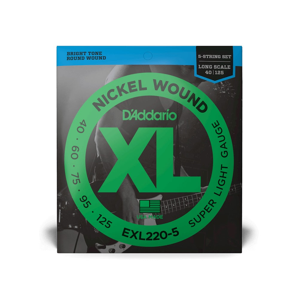 D'Addario EXL2205 Super Light 5-String Nickel Wound Bass Strings (40-125) - Ideal for All Performances