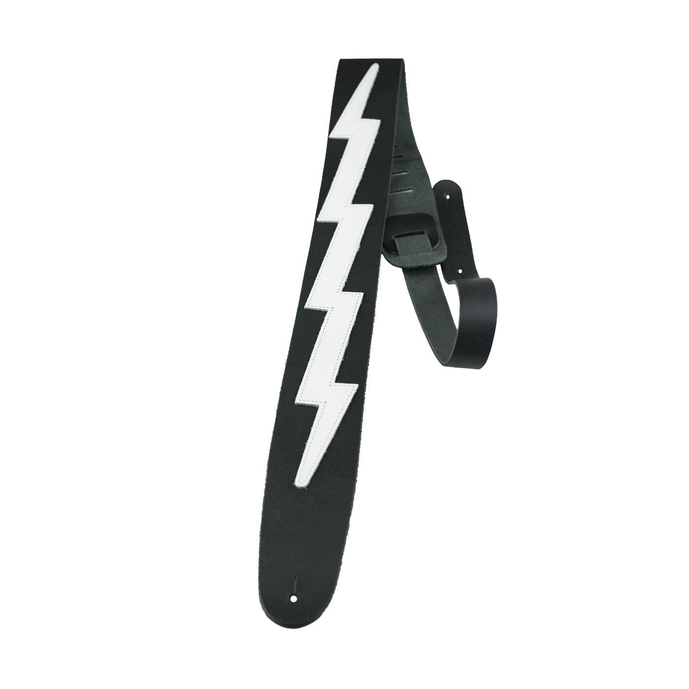 Perri's Black Leather Guitar Strap with Lightning Bolt - Adjustable