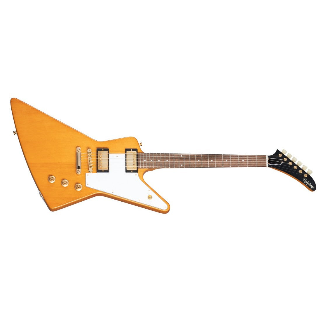 Epiphone Korina Explorer Electric Guitar - Aged Natural with White Pickguard & Hardshell Case