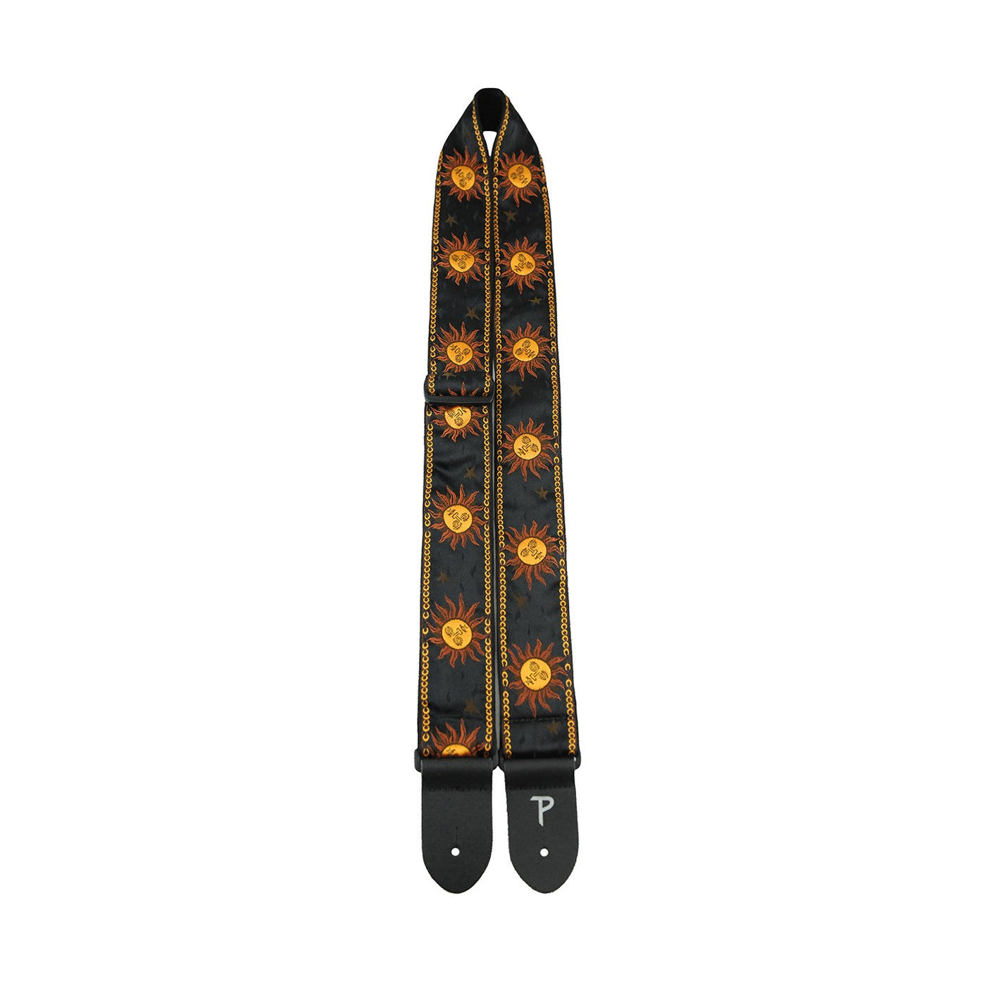 Hot Deal! Perri's 7008 Black Guitar Strap with 2 Yellow Suns Jacquard Design