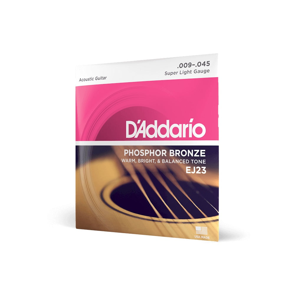 D'Addario EJ23 Phosphor Bronze Super Light 9 - 45 Acoustic Guitar Strings - Ideal for All Styles