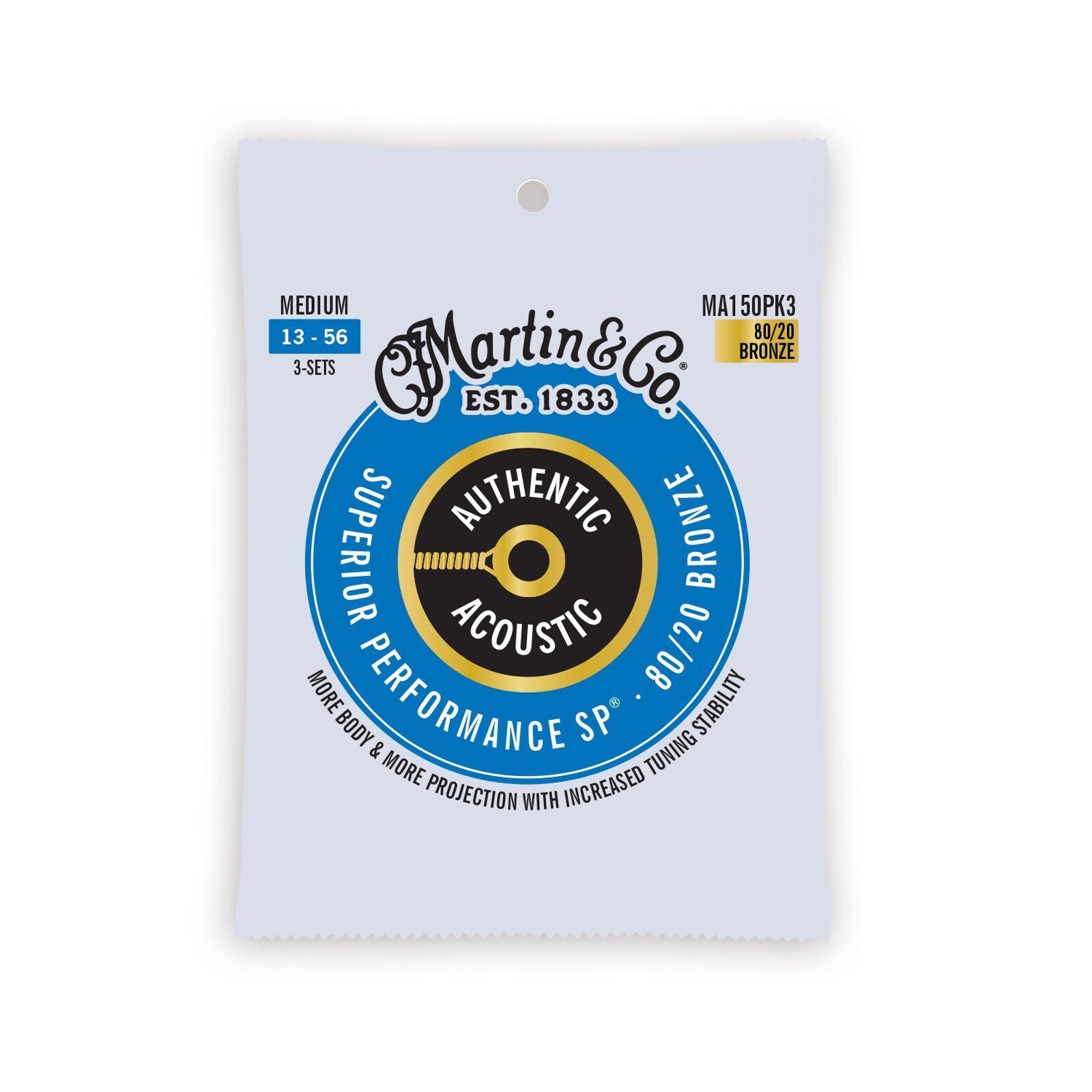 3-Pack Medium 13-56 Martin MA150PK3 SP 80/20 Bronze Authentic Acoustic Guitar Strings - Best Deal