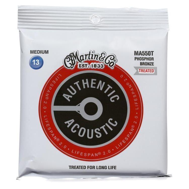Martin MA550T Lifespan 2.0 Medium 13 - 56 Phosphor Bronze Acoustic Guitar Strings with Authentic Tone