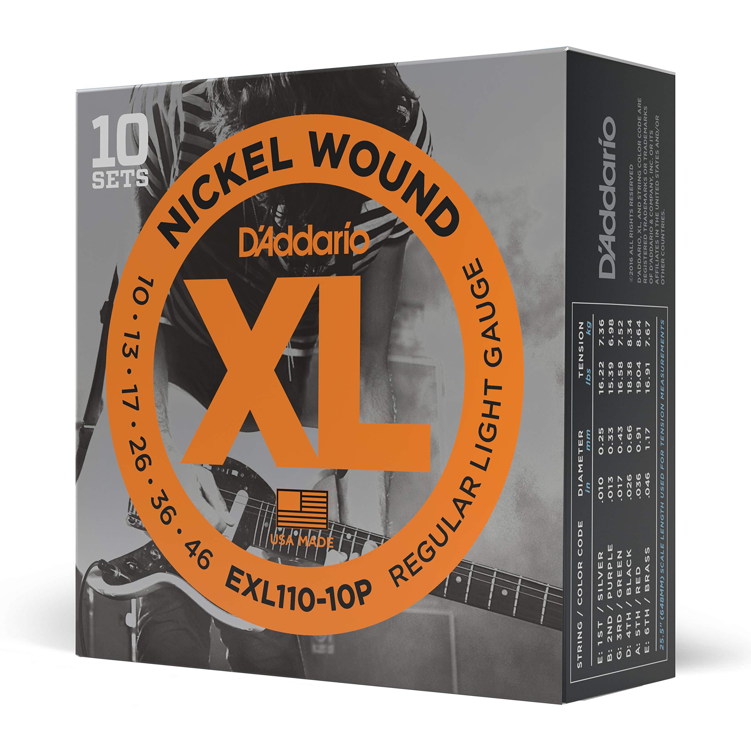 D'Addario EXL110-10P XL Nickel Wound Electric Guitar Strings 10-Pack - Regular Light 10-46, Bestseller!