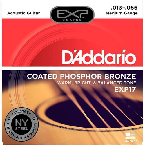 D'Addario EXP17 Medium 13-56 Coated Phosphor Bronze Acoustic Guitar Strings with Long - lasting Tone