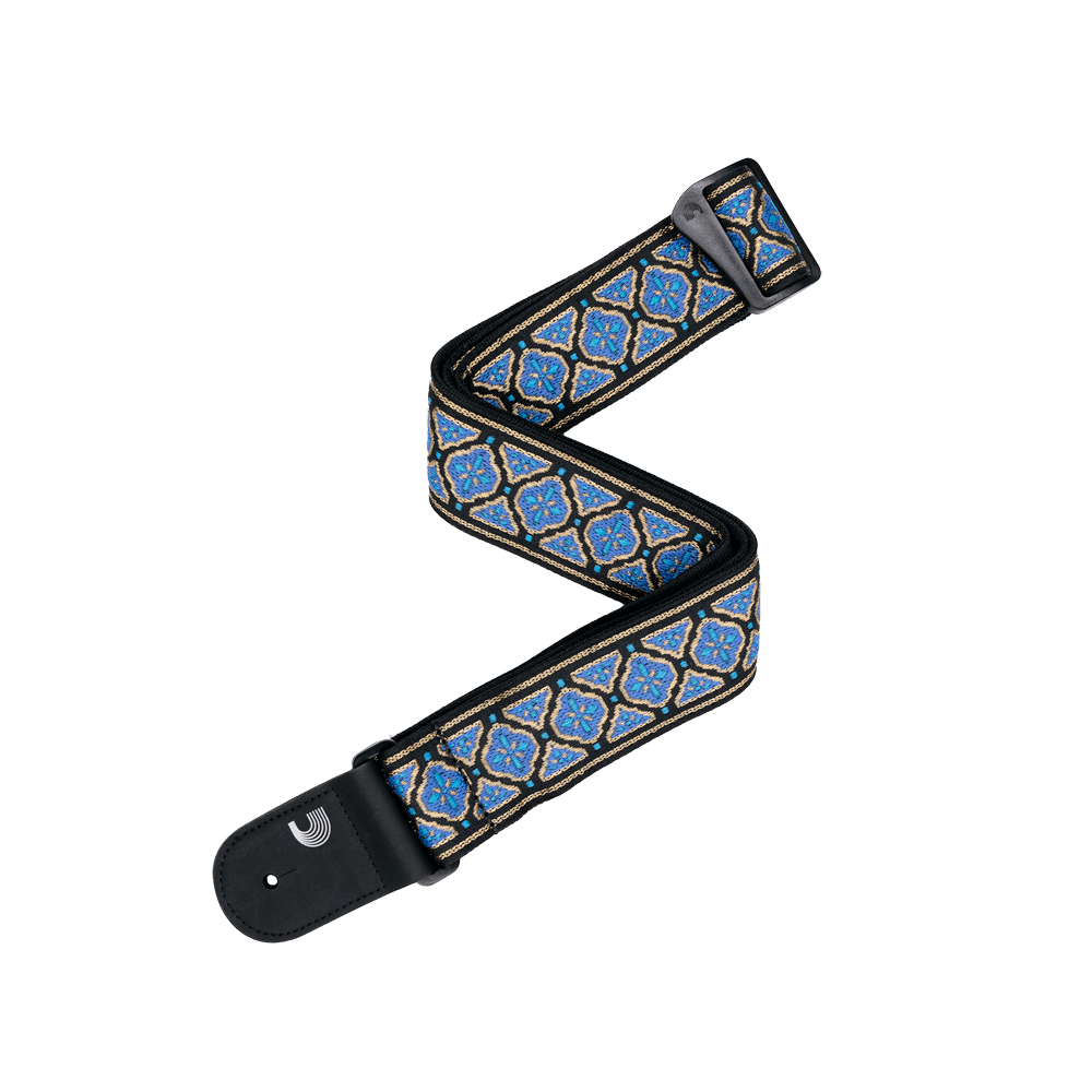 D'Addario Blue/Gold Eco-Comfort Woven Guitar Strap Made with 90% Recycled Materials