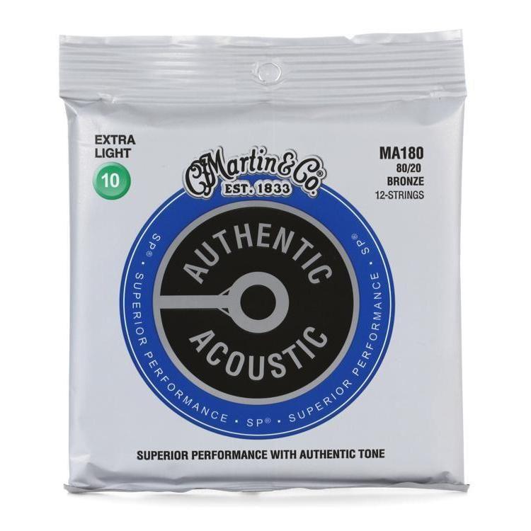 Martin MA180 SP Authentic 12-String Extra Light 10-47 Acoustic Guitar Strings in 80/20 Bronze