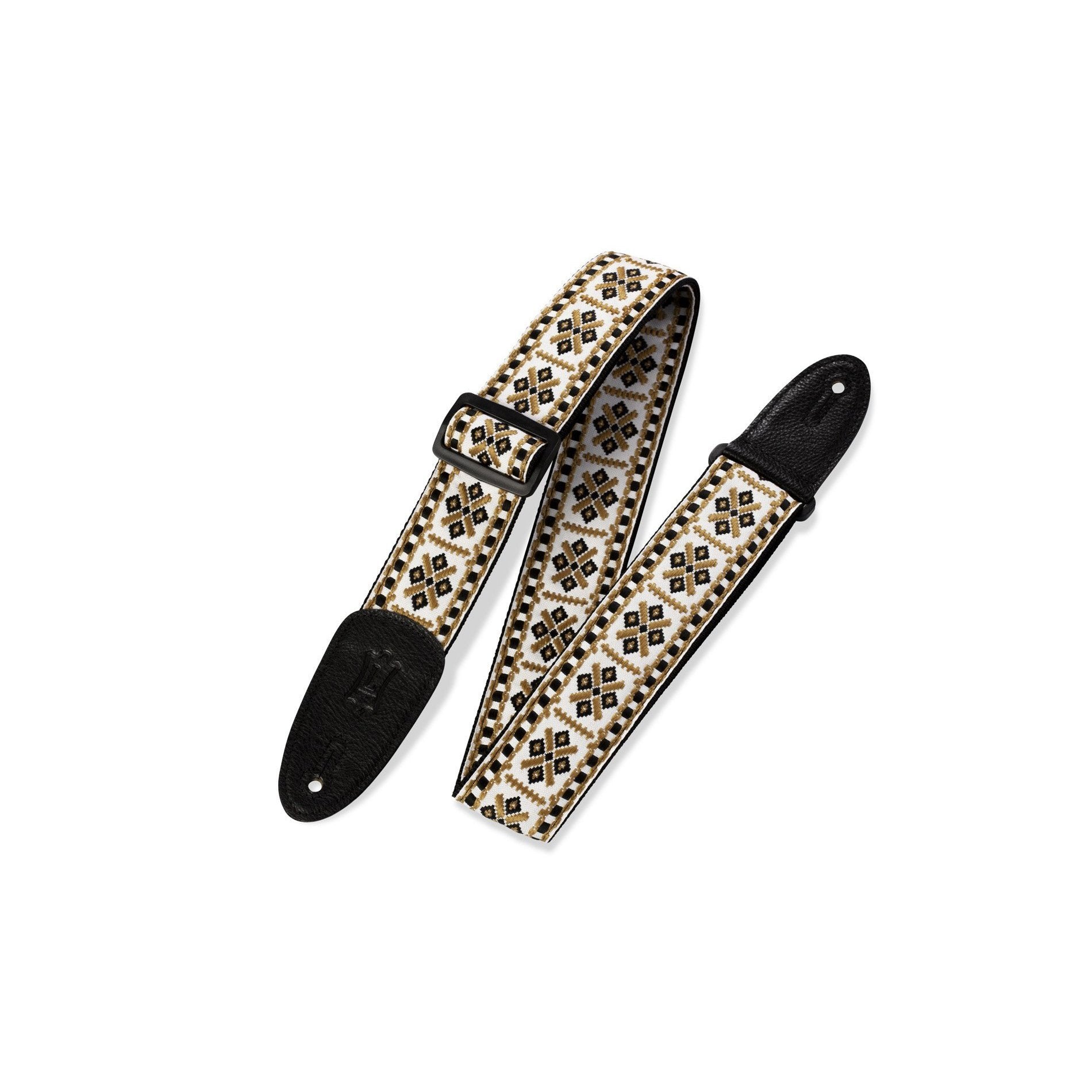 Levy's M8HT - 07 Adjustable 2 - inch Guitar Strap with Diamond Gold & White Jacquard Weave