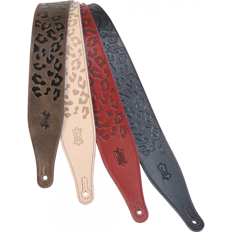 Levy's MV17CH Guitar Strap - 2.5-Inch Veg-Tan Leather with Cheetah Print in Black