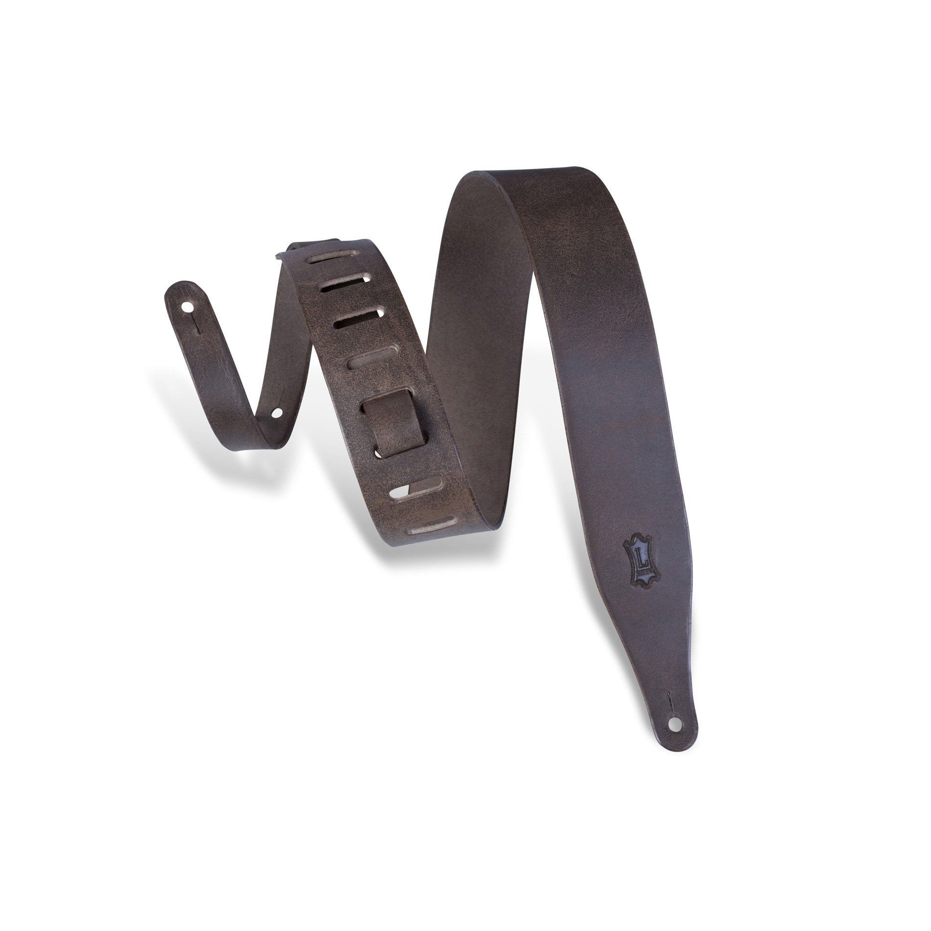 Levy's Distressed Veg-Tan Leather Guitar Strap - Dark Brown, 2 1/2