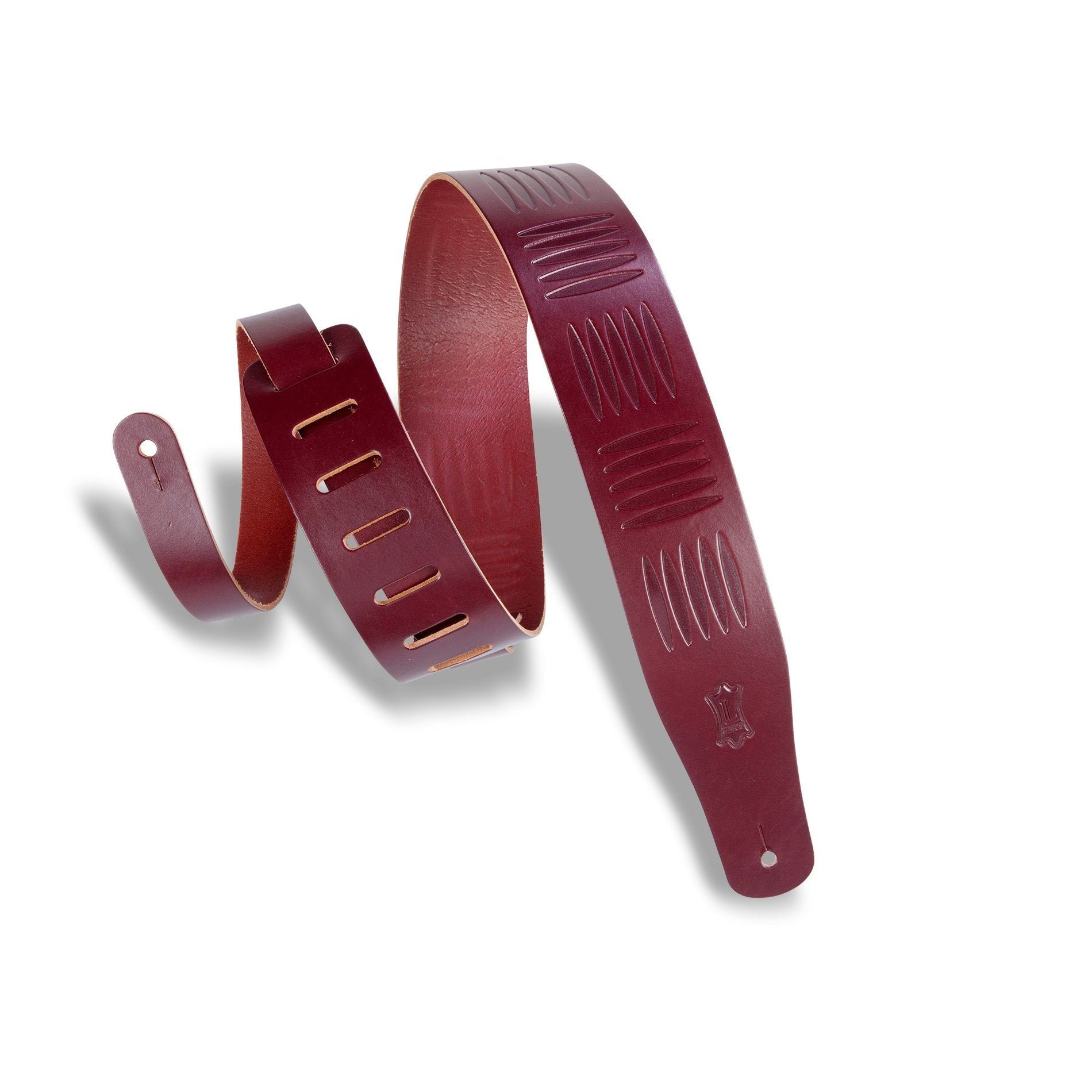 Hot Sale! Levy's 2-1/2 Inch Burgundy Veg-Tan Guitar Strap with Tribal Design