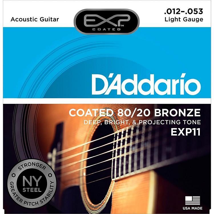 D'Addario EXP11 Coated 80/20 Bronze Acoustic Guitar Strings - Light Gauge 12-53, Long-Lasting