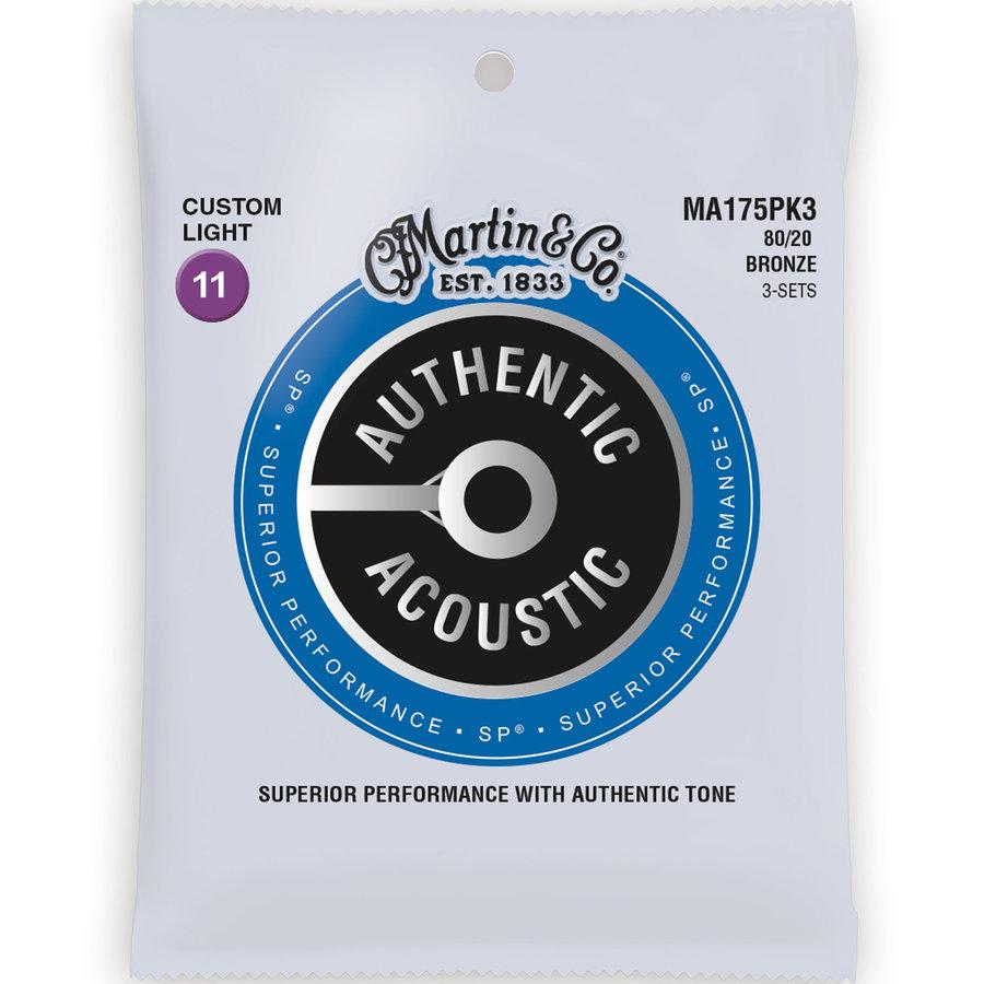Martin MA175PK3 SP 3-Pack Custom Light 11-52 80/20 Bronze Authentic Acoustic Guitar Strings
