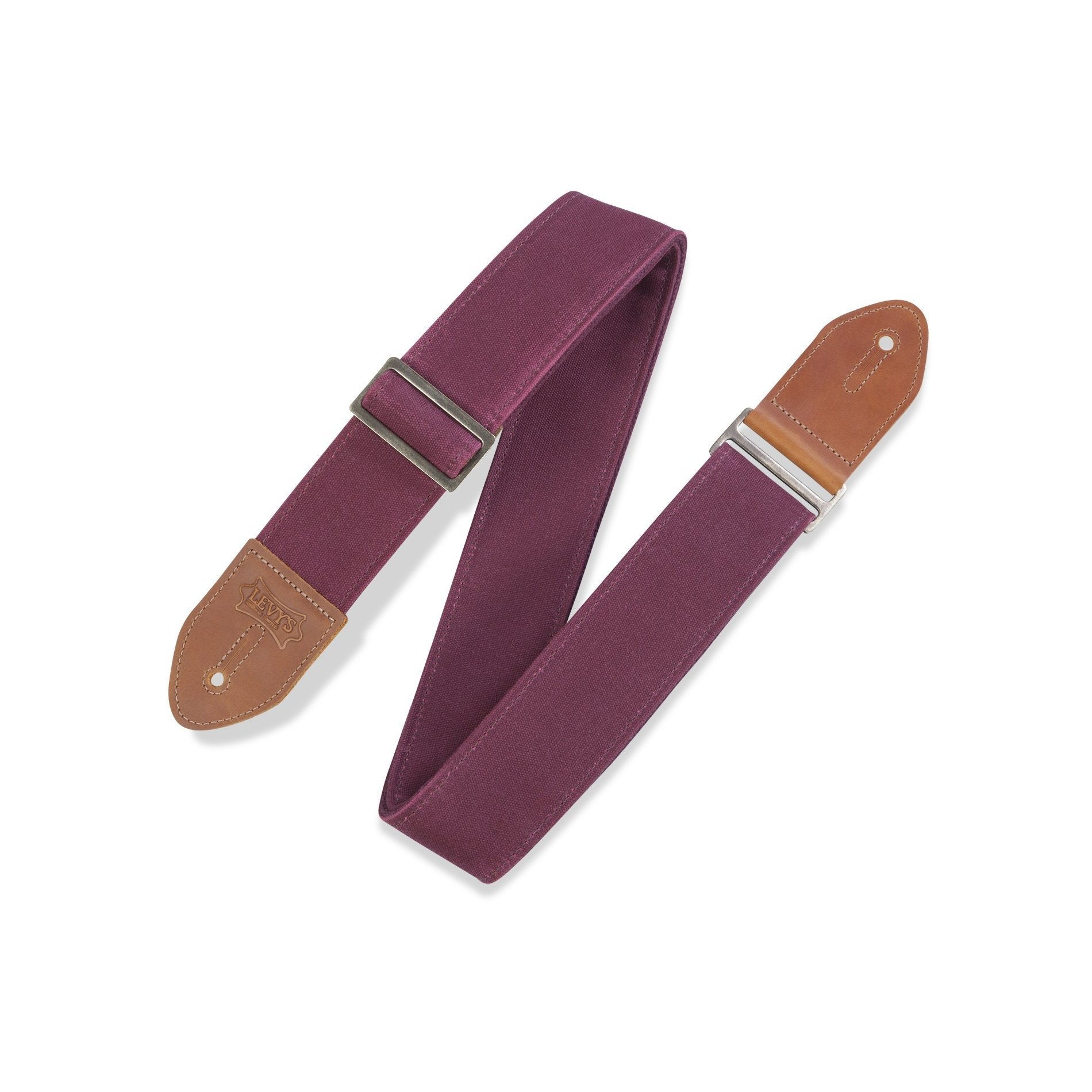 Levy's 2-Inch Adjustable Burgundy Waxed Canvas Guitar Strap