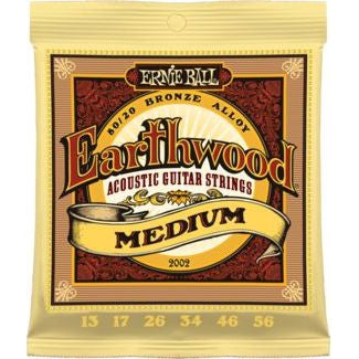 Ernie Ball 2002 Earthwood Medium 13 - 56 80/20 Bronze Acoustic Guitar Strings for Crisp Sound