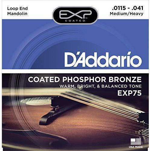 D'Addario EXP75 Medium Heavy Coated Phosphor Bronze Mandolin Strings - Ideal for High - Volume Play