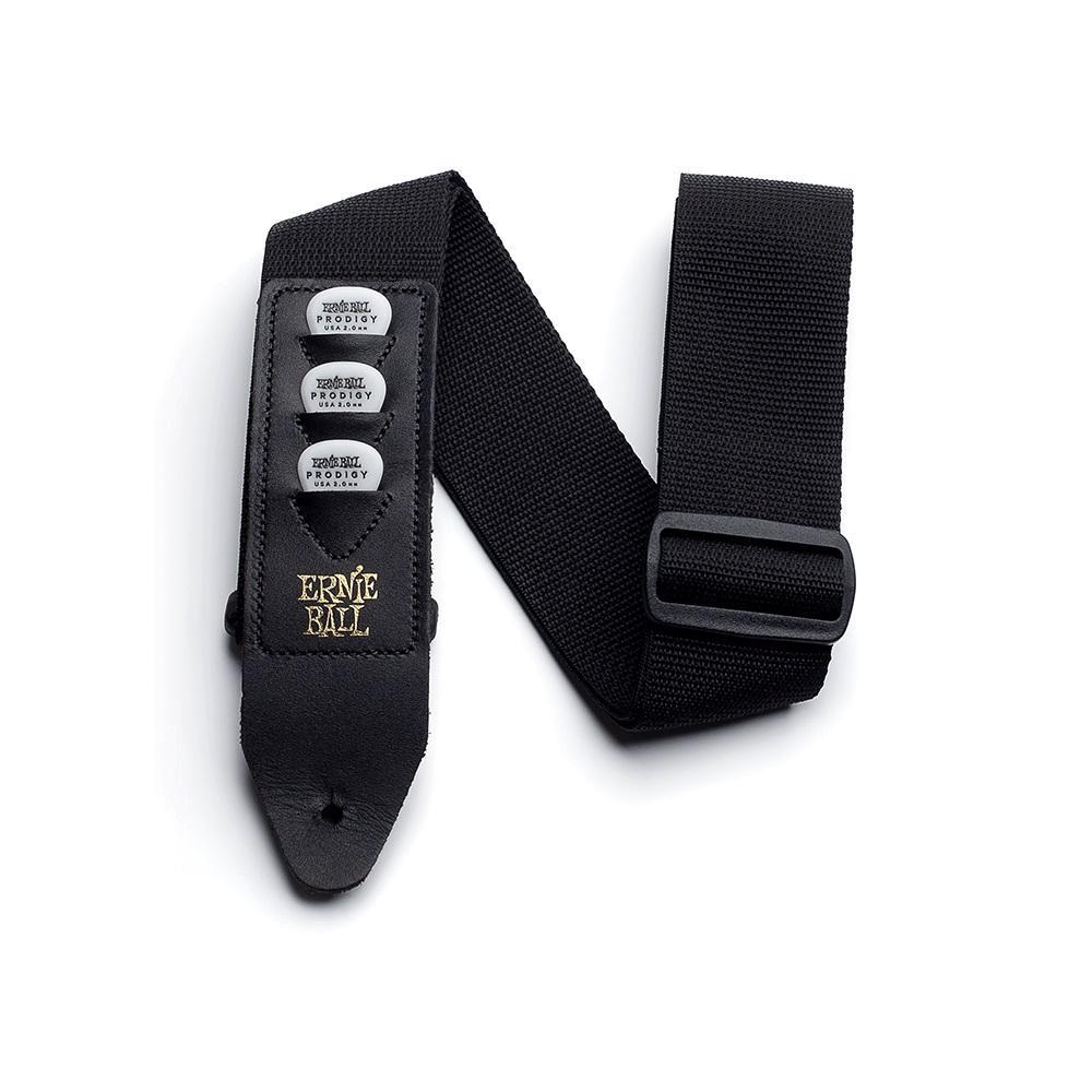 Black Nylon Guitar Strap with Ernie Ball Pick Holder