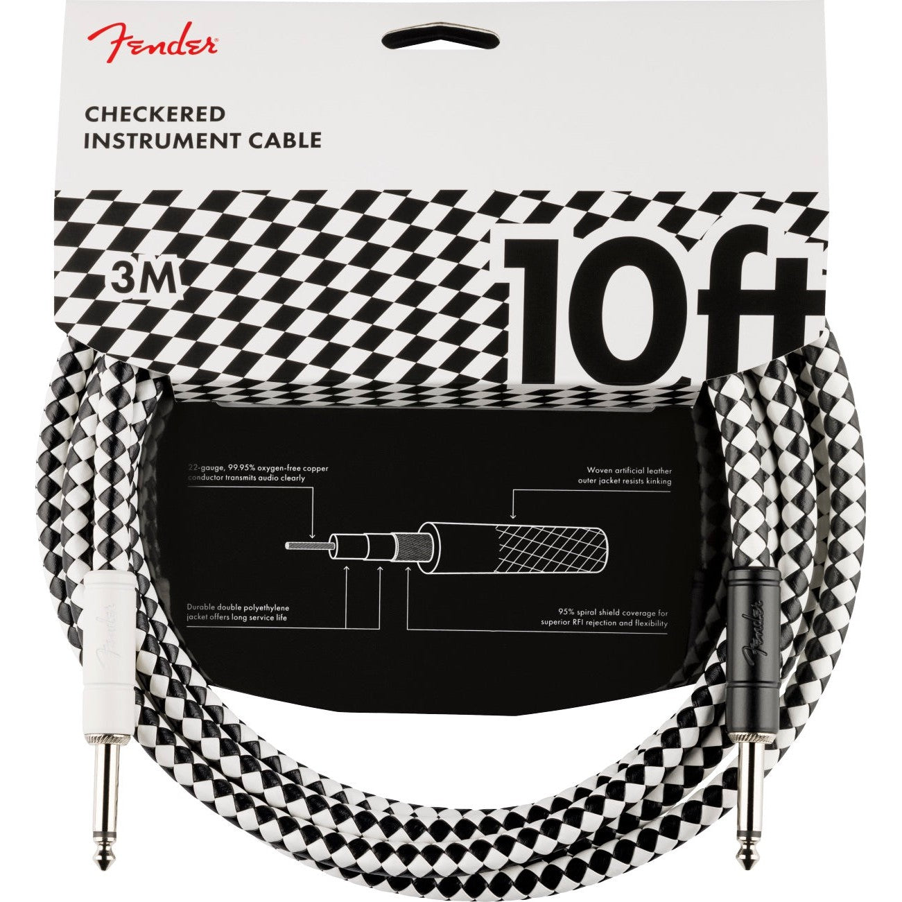 Hot Deal! Fender 10ft 1/4 Male-1/4 Male Checkered Instrument Cable