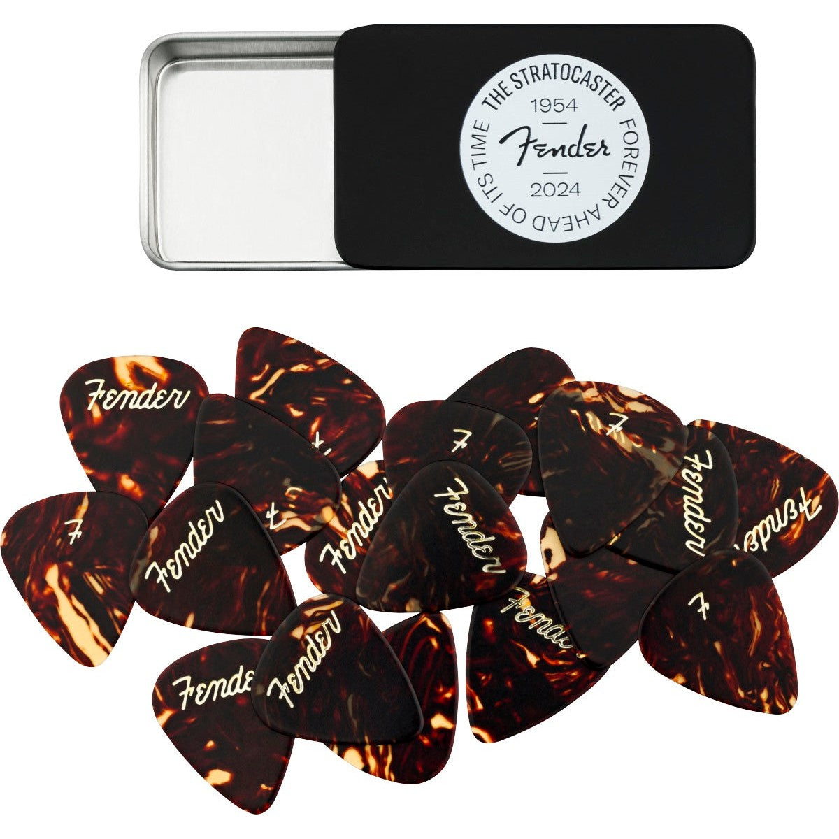 Fender 70th Anniversary Stratocaster Medium Vintage Tortoiseshell Pick Tin, 12-Piece Set