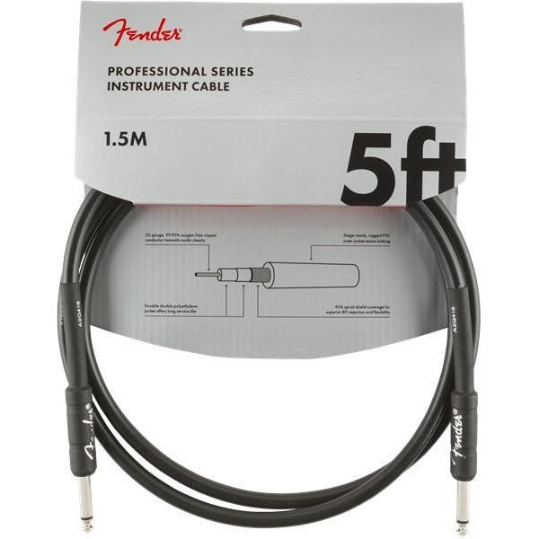 Hot Deal! Fender 5ft Black Professional Instrument Cable with 1/4 Male to 1/4 Male Connectors