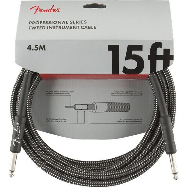 Fender Professional 15ft Grey Tweed 1/4 Male to 1/4 Male Instrument Cable - Top Quality